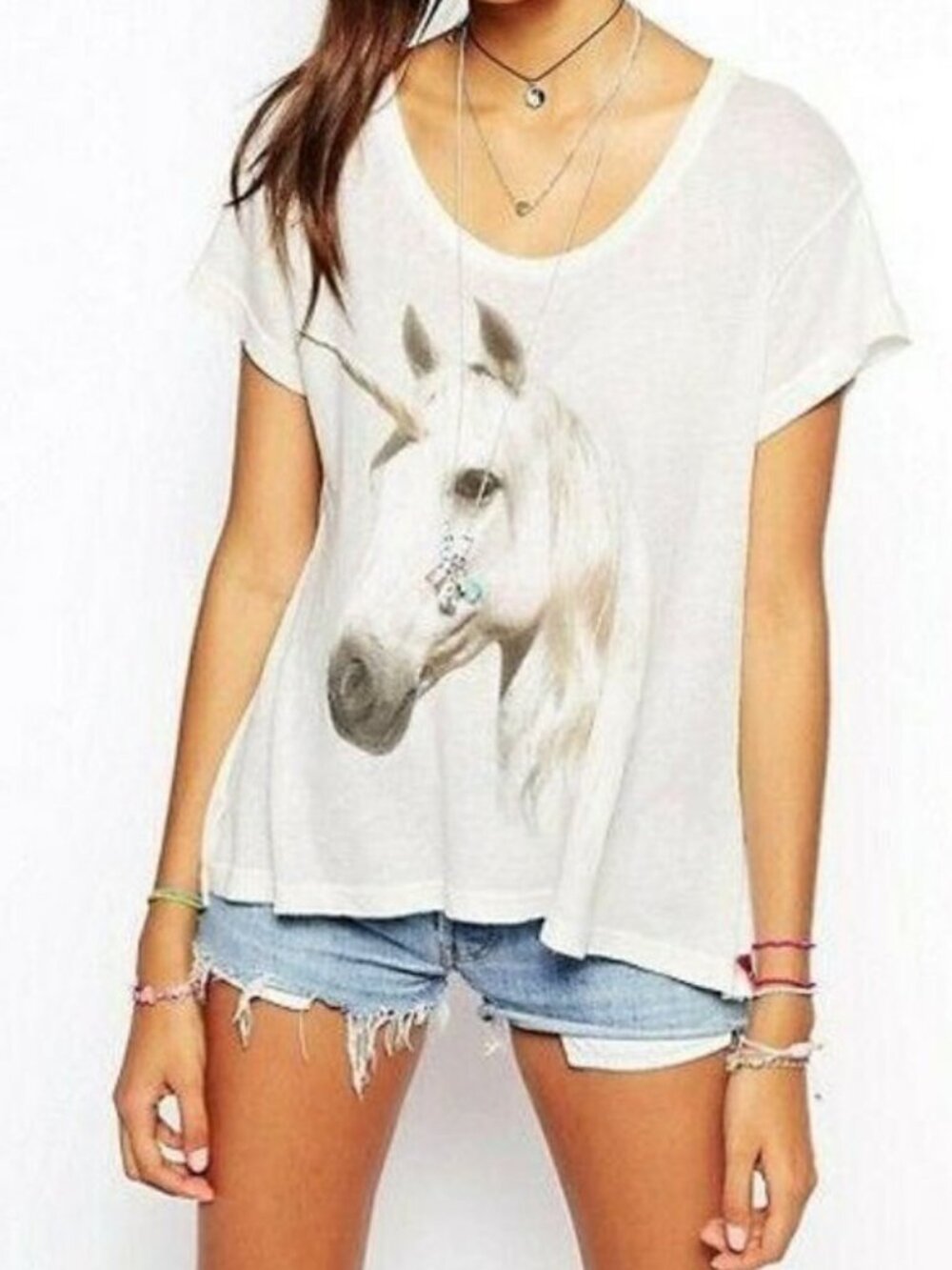 Wildfox White Dream Unicorn Weekend Graphic Tee Shirt Top